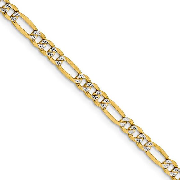 4mm 14k Yellow Gold & Rhodium Hollow Pave Figaro Chain Necklace 16 In